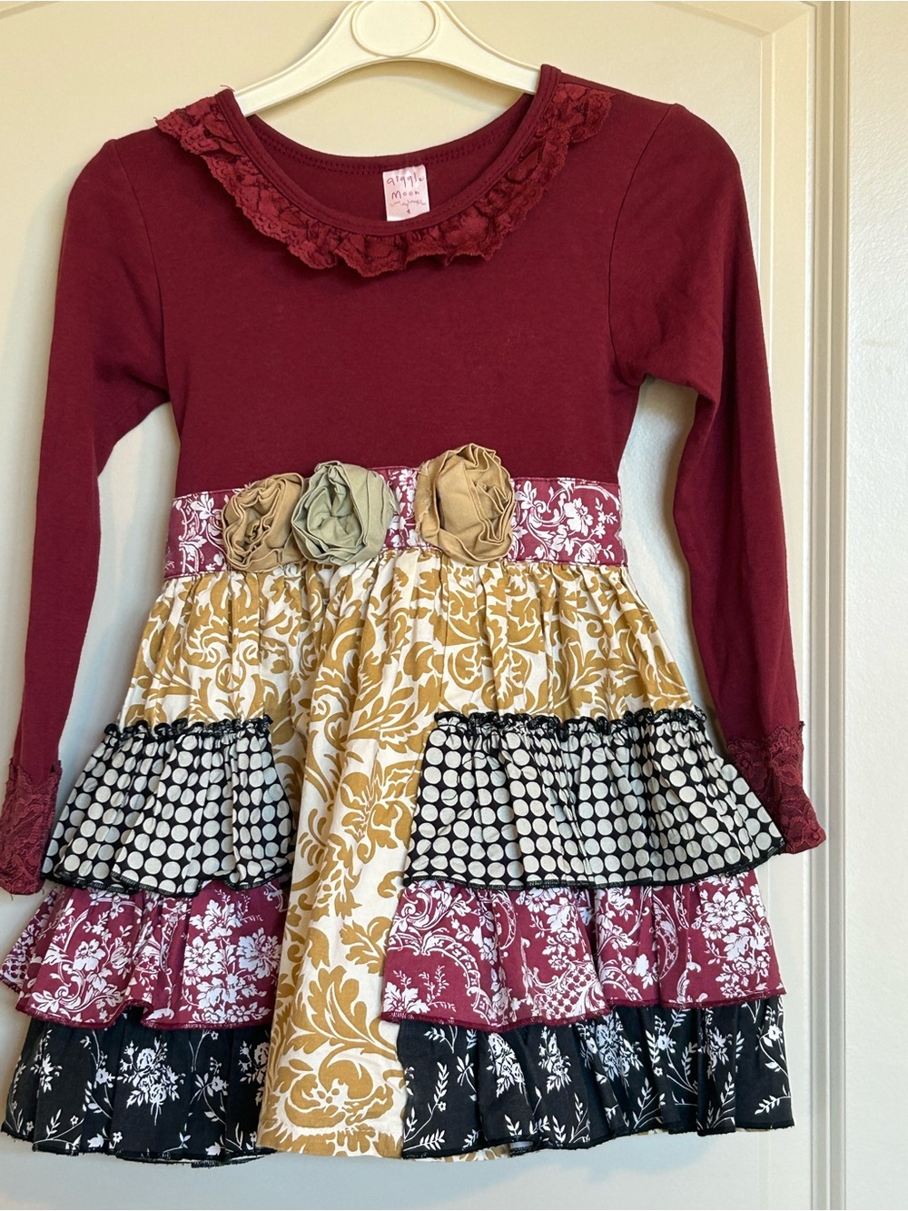 4T Giggle Moon Floral Tiered Dress with Bow Accent